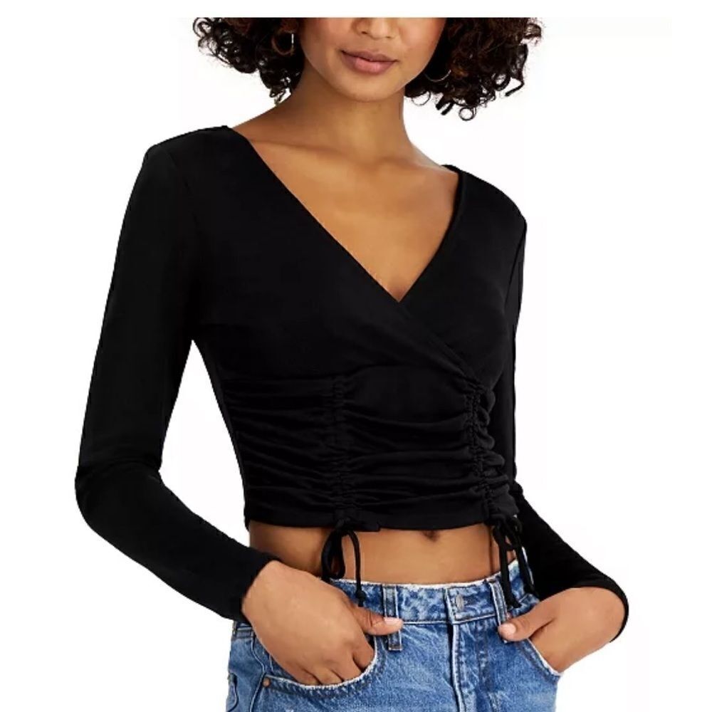Crave Fame Juniors' Drawstring-Tie Top long sleeve shirt M, New